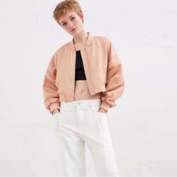 NWT RARE minimalist streetwear Zara COZY cropped bomber jacket